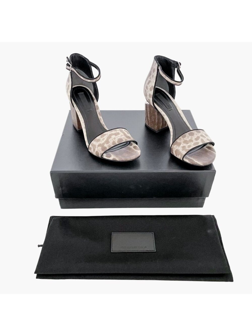 Alexander Wang Abby Sandals EU 36.5 US 6.5 Beige Snake Block Heels Cheetah Brown